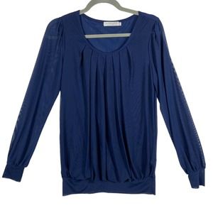 BaiSheng GT Blue Semi Sheer Blue Long Sleeves Top Size Small